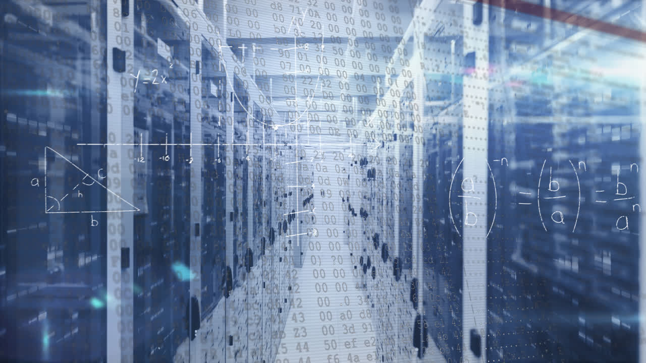 Animation of mathematical equations and data processing over server room