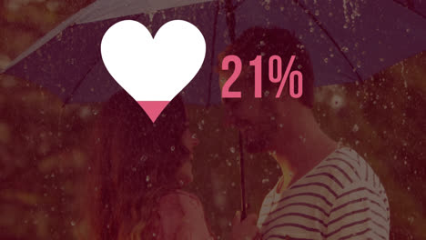 forma de corazón y números que se llenan de color con una pareja en el fondo