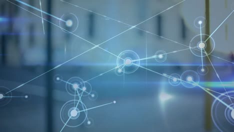 animation of network of connections over cityscape