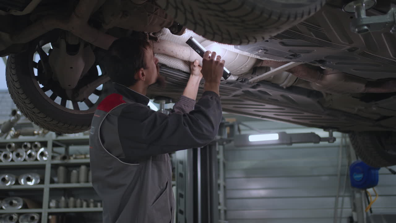 el mecánico automotriz inspecciona el coche antes de las reparaciones. condición técnica de la máquina. evaluación de la reparación