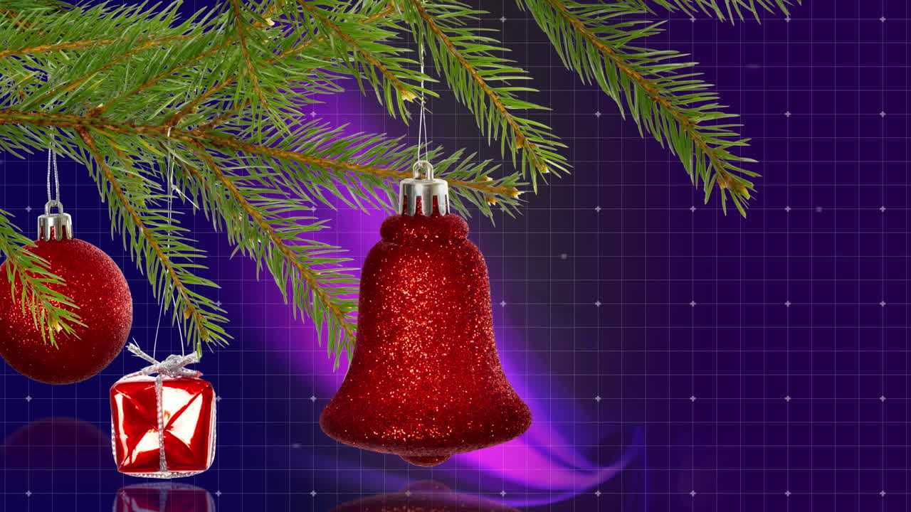 animación de decoraciones navideñas sobre senderos de luz.