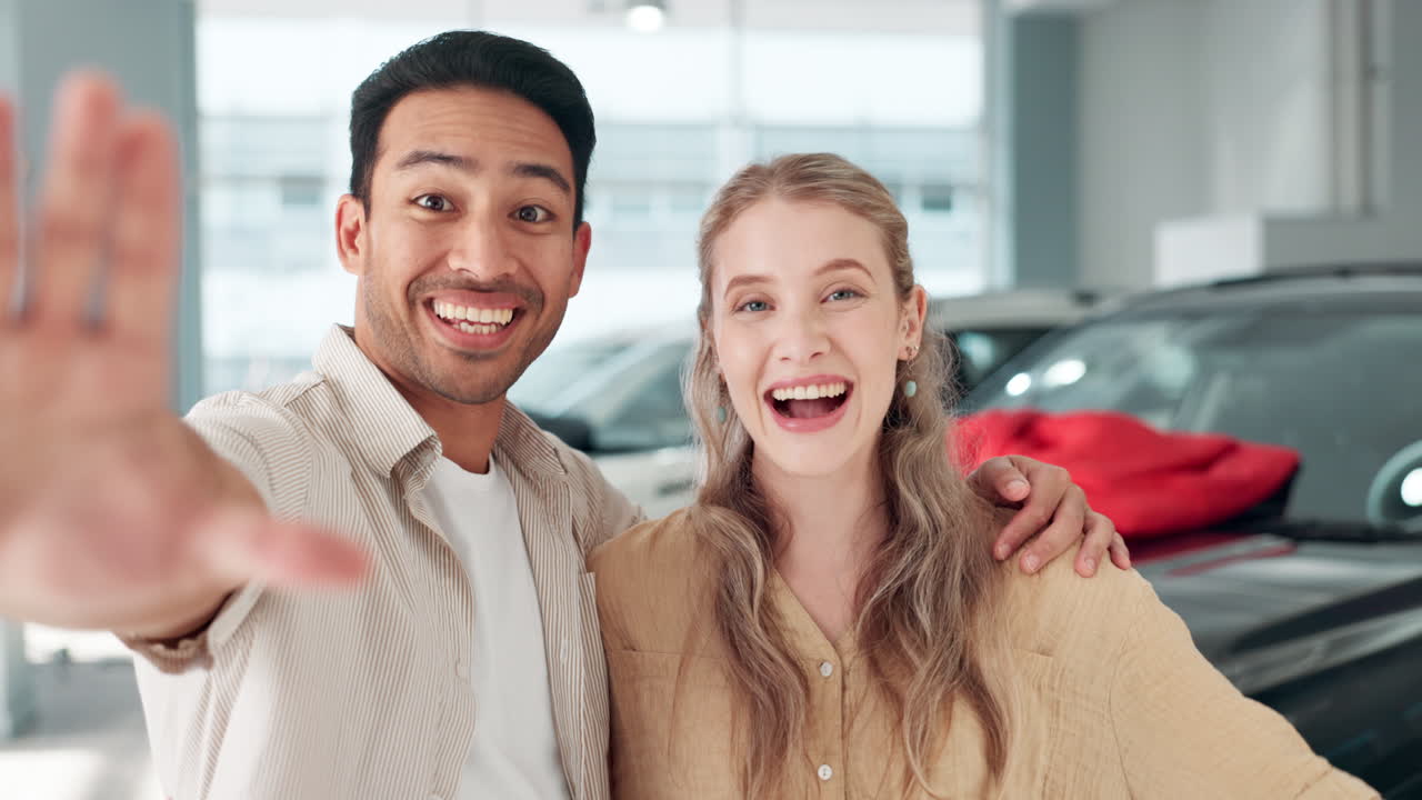 Happy couple with their new car
