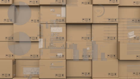 animation of statistics processing over cardboard boxes