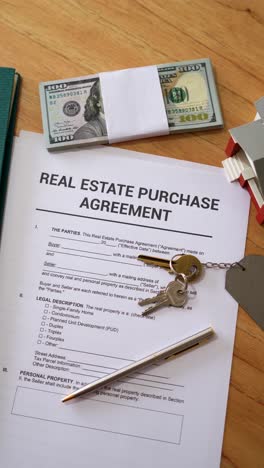 real estate purchase agreement documents. vertical shot.