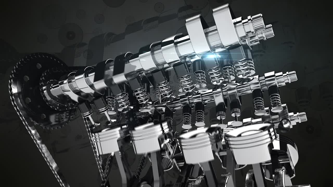 motor de trabajo v8 animación 3d con movimiento lento de la cámara