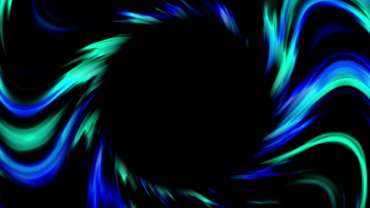 Abstract swirl of blue, green, aqua and turquoise with a black center for title or copy space - loops endlessly