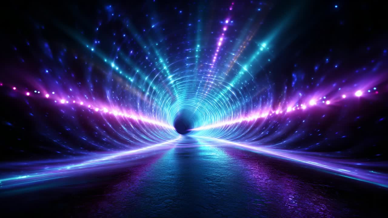 A stunning visual representation of a cosmic tunnel, radiating vibrant colors and dynamic light paths, inviting viewers to explore the depths of a futuristic portal into another dimension of reality
