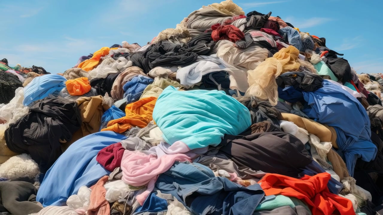 Large Pile of Discarded Clothing and Textile Waste