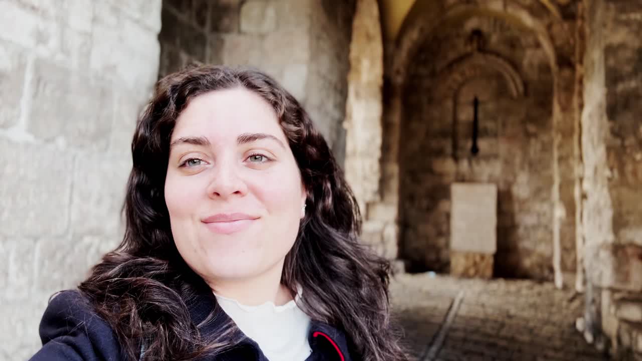 Happy Woman Taking Selfie in Ancient Jerusalem
