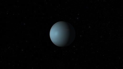 CGI-composite:-planet-Uranus-rotating,-center-wide-shot,-half-lit-with-a-starry-background