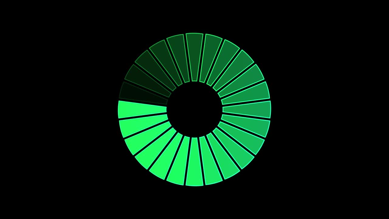 Animation of colorful pieces icon that are arranged around each other in a circle on black background. Indicator for loading progress. Seamless looping. Video animated background.