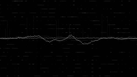 animation of white sound wave pattern over black background with scattered dots