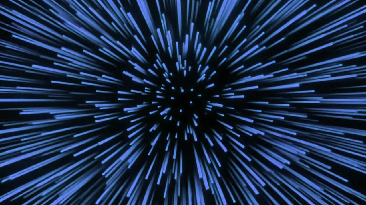 Abstract Blue Light Streaks Moving Outward in Hyperspace
