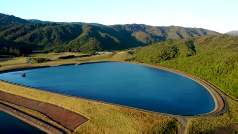 Reservoir-Lake-for-Wellington-City,-New-Zealand,-aerial-landscape