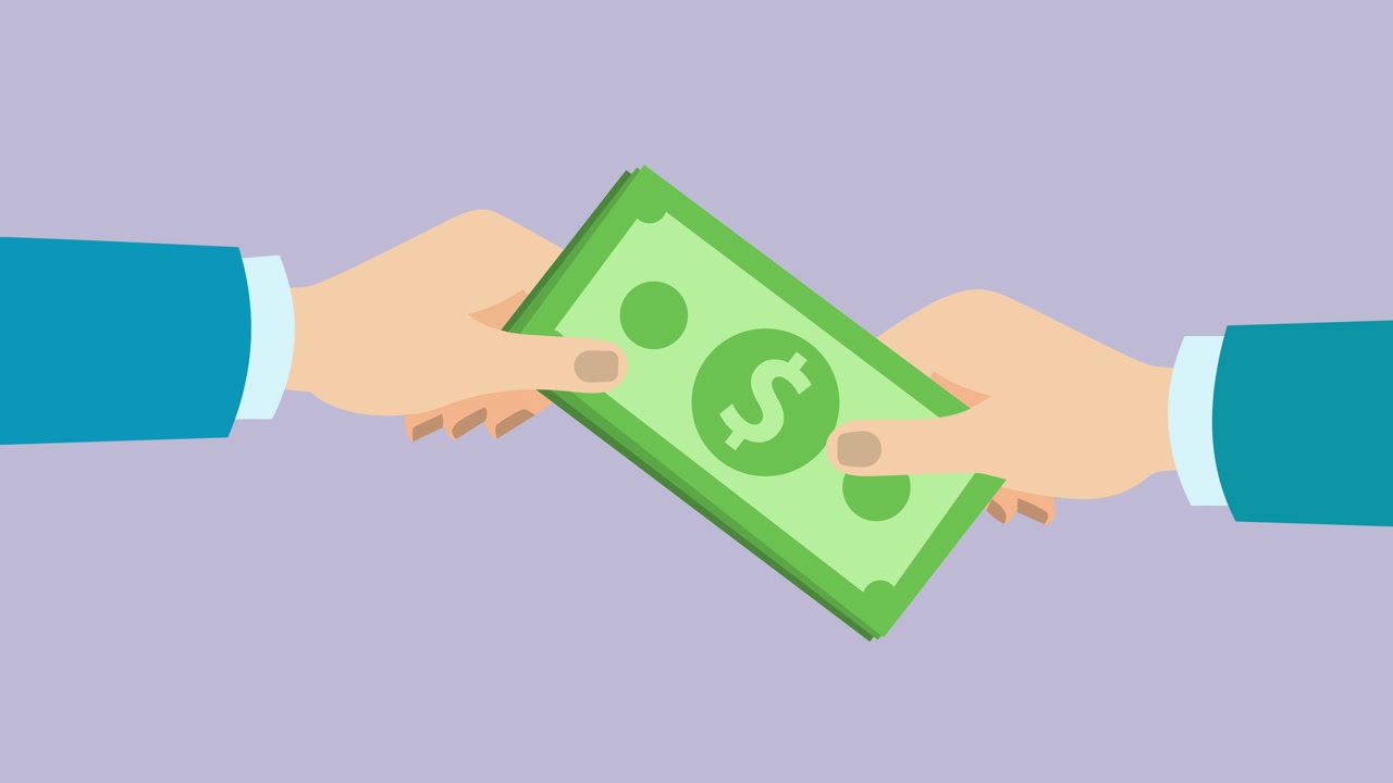 Animation of Two Hands Exchanging a Dollar Bill