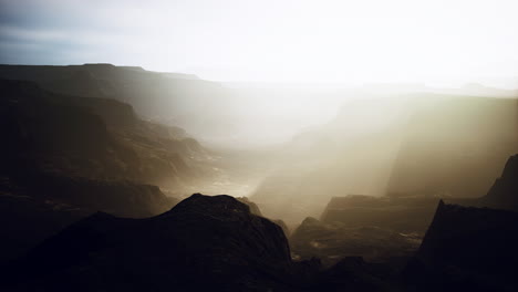 Grand-Canyon-National-Park-in-fog-at-sunset