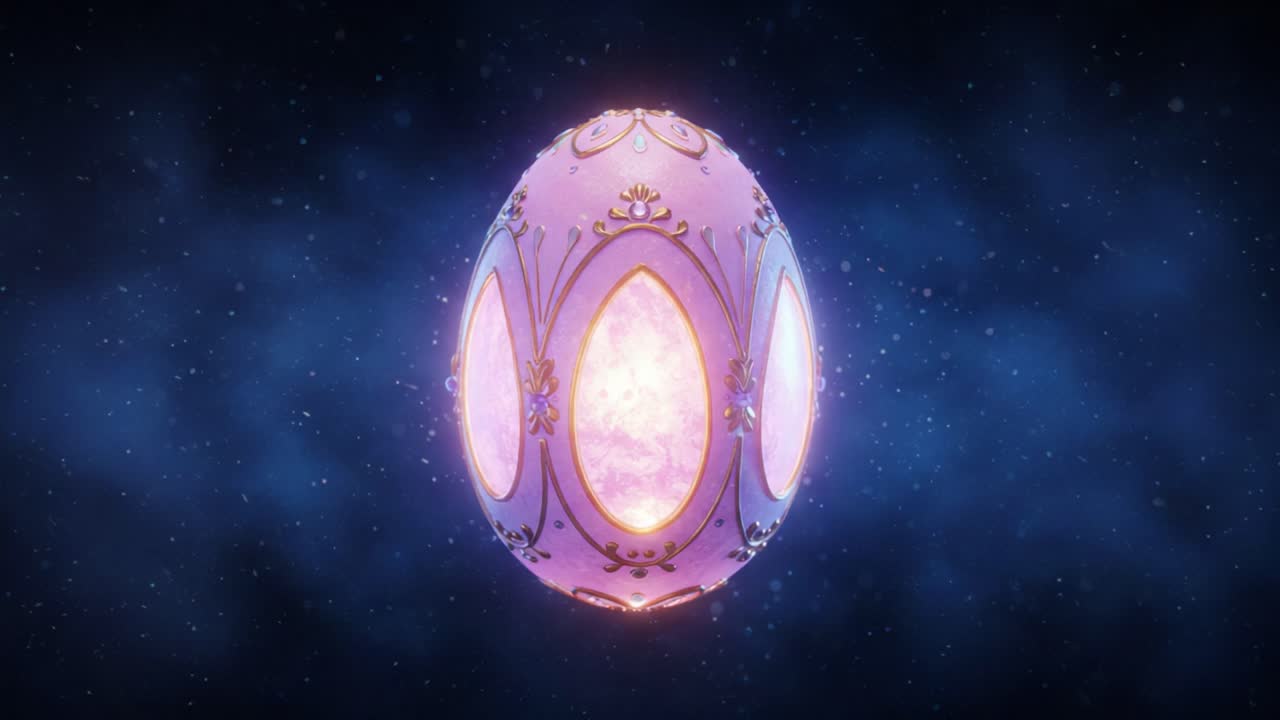 A Mesmerizing Ornate Egg Illuminated Against a Dark Cosmic Background, Capturing the Beauty and Elegance of Artistic Design in Motion