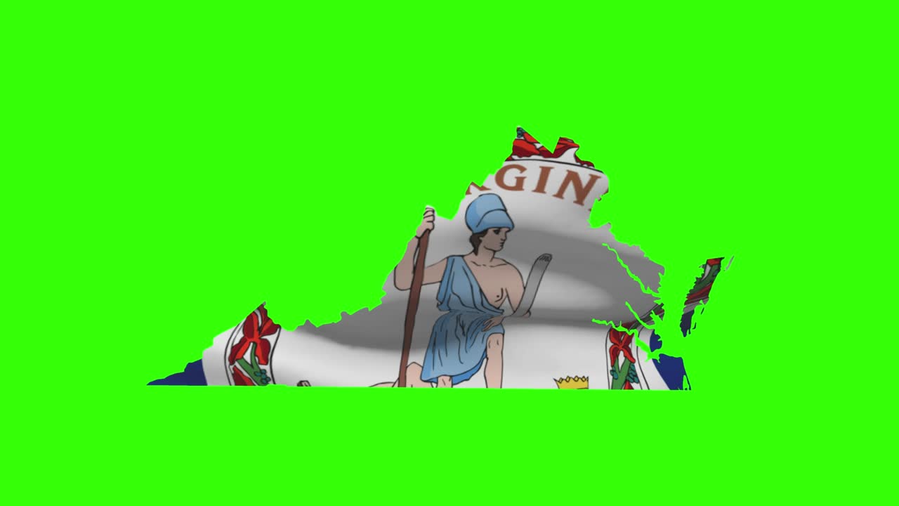 녹색 화면에 발 애니메이션과 함께 버지니아 주 지도 윤