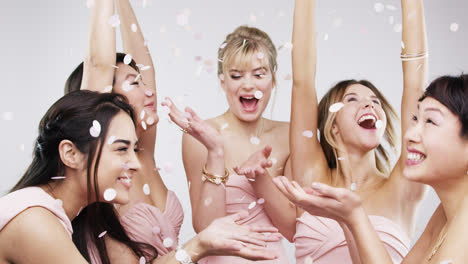 beautiful bridesmaids throwing confetti slow motion wedding photo booth series