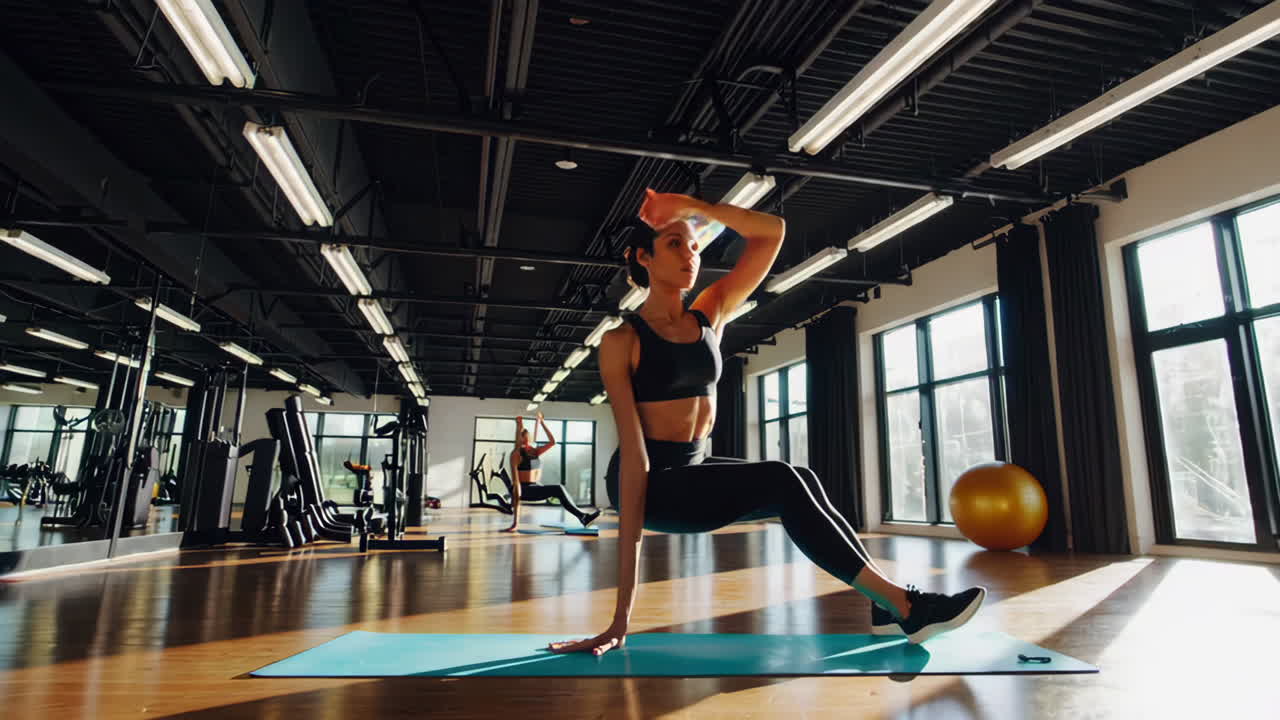 Woman Doing Yoga in Gym