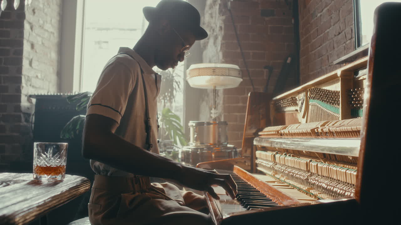 Man Playing Piano in a Vintage Bar