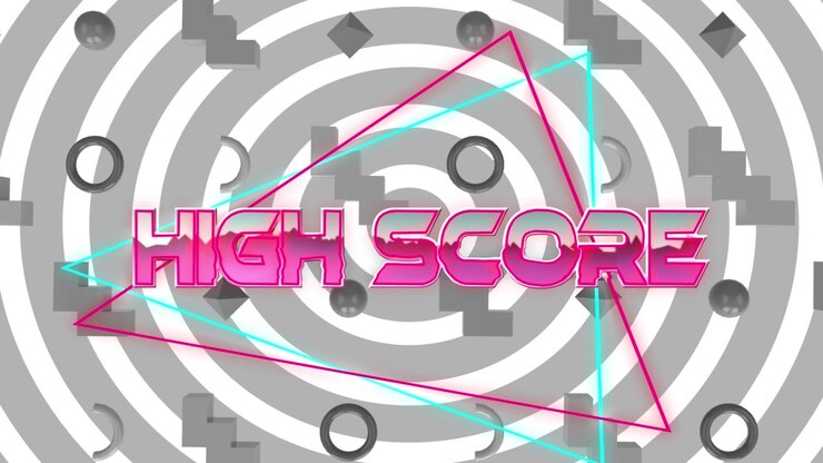 Retro Gaming High Score Text Animation with Geometric Shapes