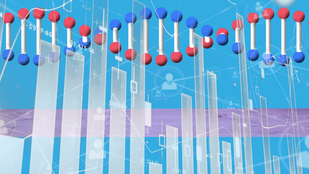 dna 가닥 스피닝을 통한 통계 및 데이터 처리 애니메이션