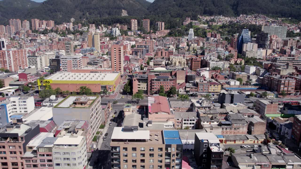 Bogota, Colombia. Aerial View of Residential Neighborhood, Buildings and Street Traffic