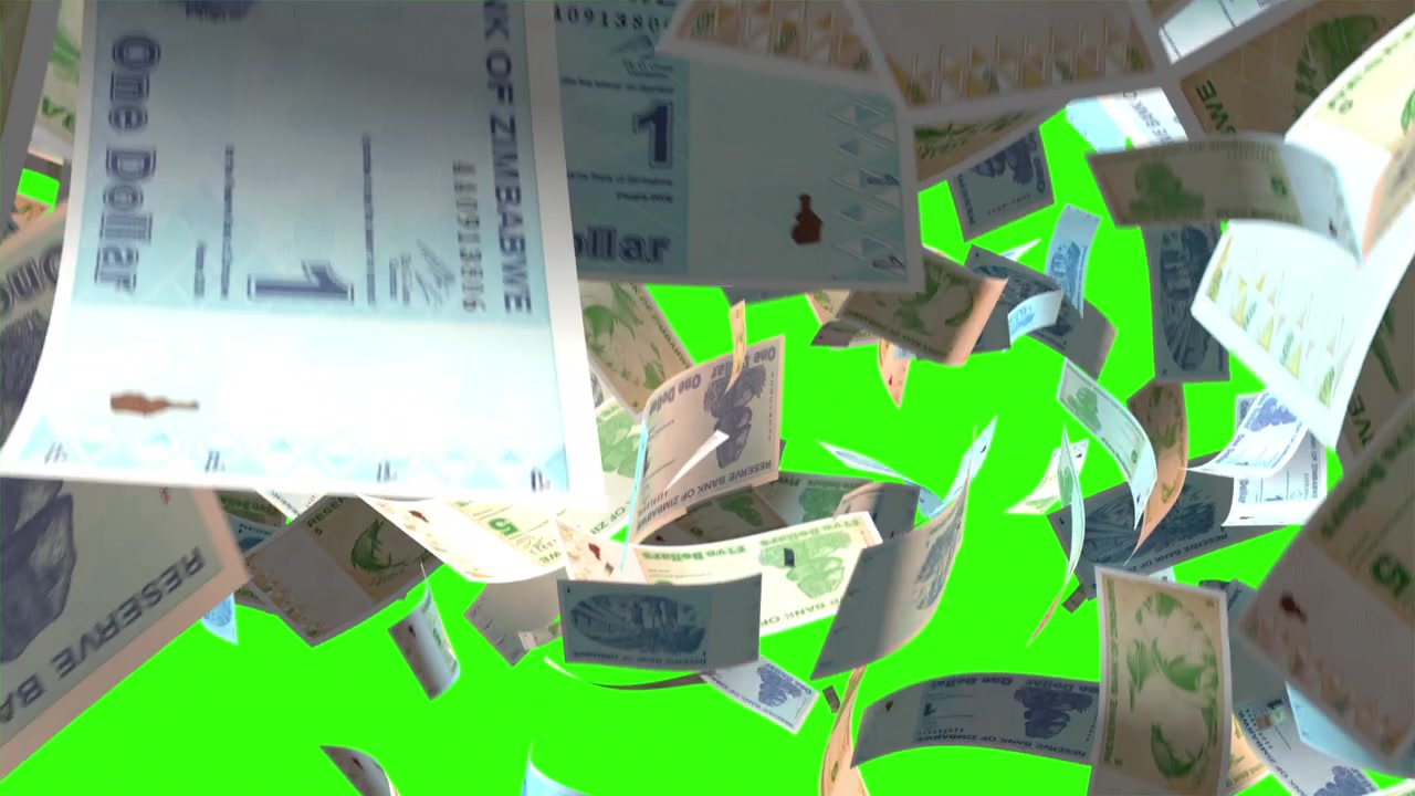 Falling Zimbabwean Dollars on Green Screen