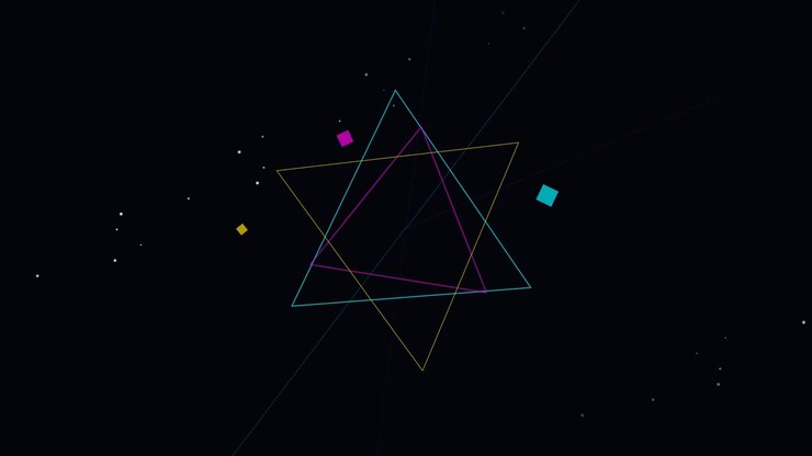 Abstrakt geometrisk animation med roterende trekanter og svævende firkanter