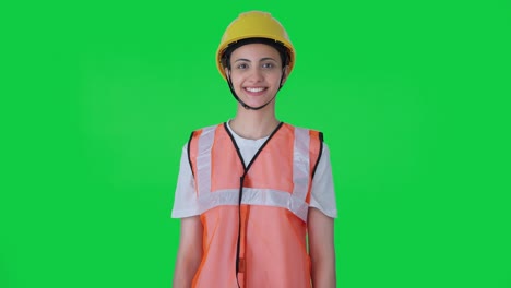 Feliz-Trabajadora-De-La-Construcción-India-Pantalla-Verde