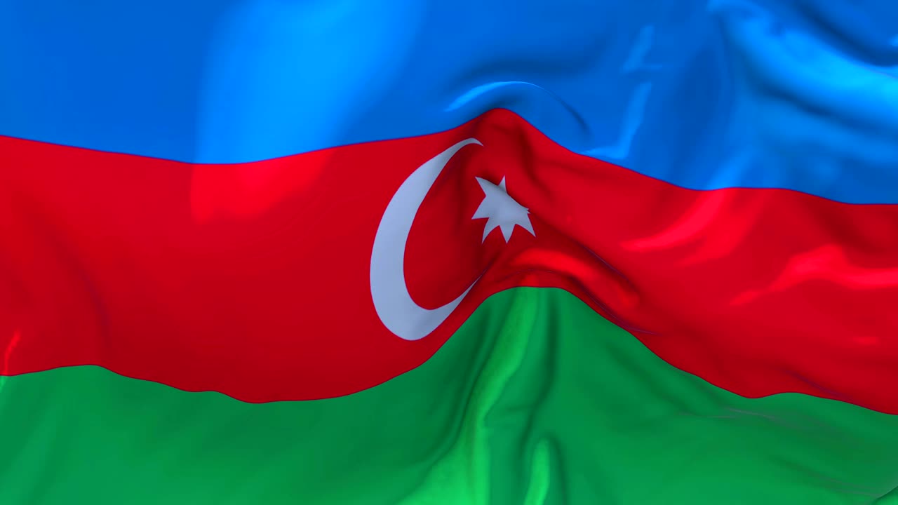 アゼルバイジャンの国旗は風のゆっくりと動くアニメーションで4kのリアルな織物の質感で風の多い日に滑らかに吹き飛ぶ連続したシームレスループの背景で