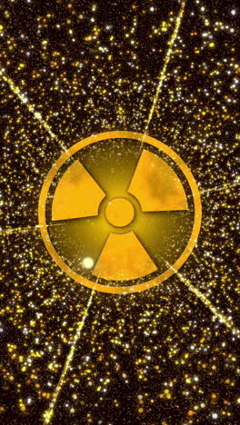 radiation hazard sign. yellow glow with small flying particles. nuclear energy. looped animated background. vertical video.