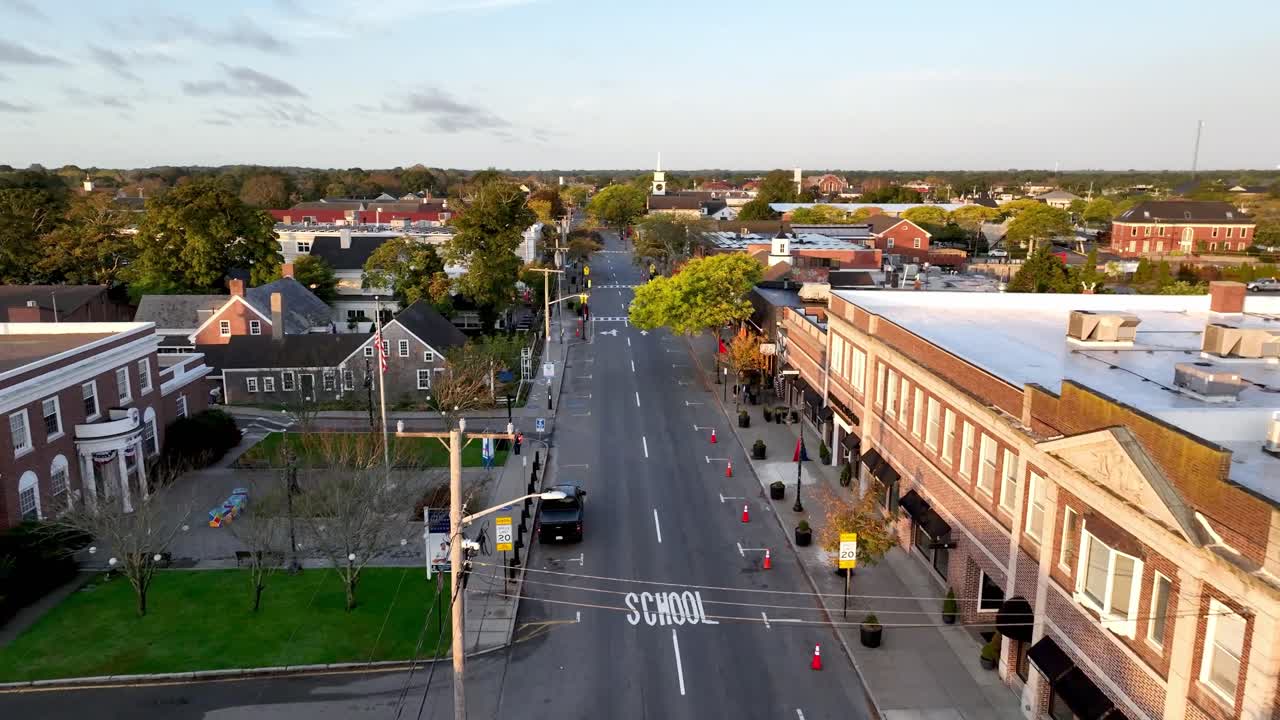 aerial downtown Hyannis Massachusetts in fall