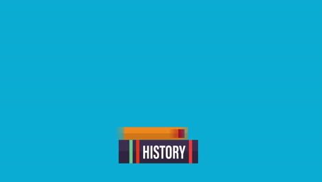 digital animation of stack of books against multiple back to school text banners on blue background
