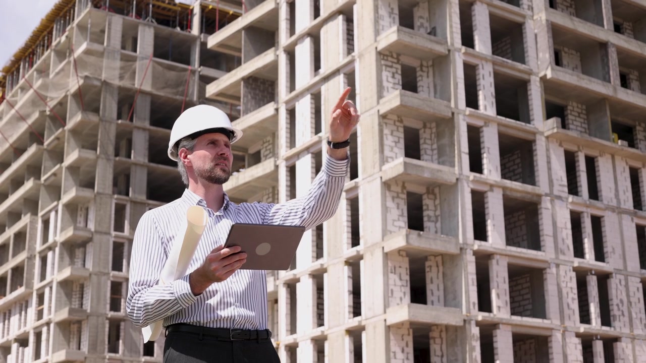 Arquitecto usando tableta en obra