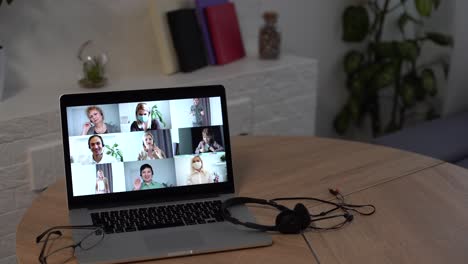 video conferencing technology in kitchen for video call with colleagues at home and in offices