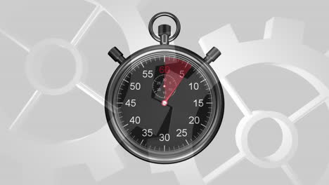 animación del stopwatch haciendo tic-tac sobre los engranajes que trabajan en segundo plano
