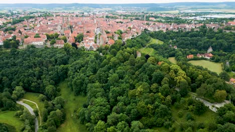 4k aerial drone video of the beautiful bavarian walled city of rothenburg ob der tauber, germany