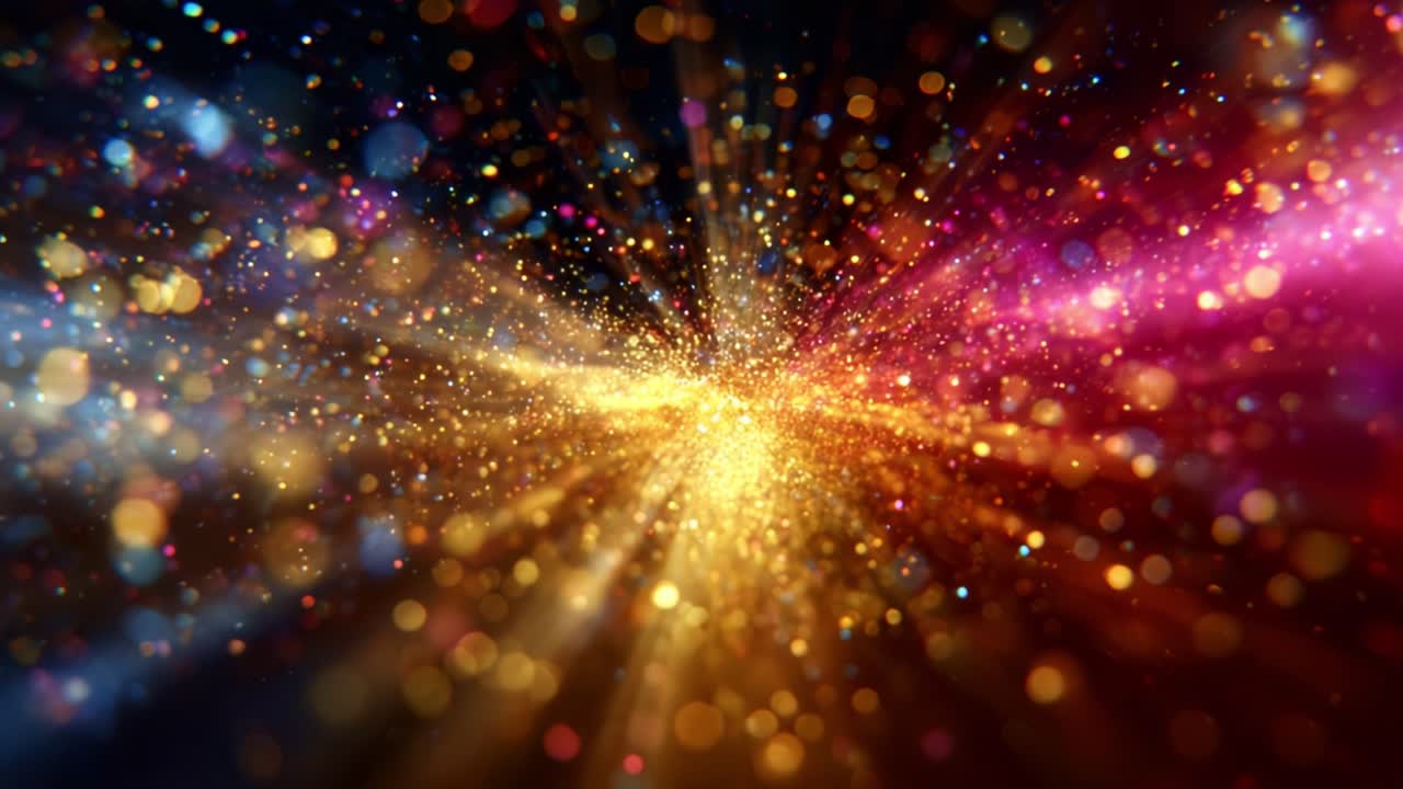 A Stunning Visual Journey Through a Vibrant Cosmos of Light and Particle Effects, Showcasing Rich Colors of Gold, Pink, and Blue in a Dynamic, Radiant Explosion of Energy