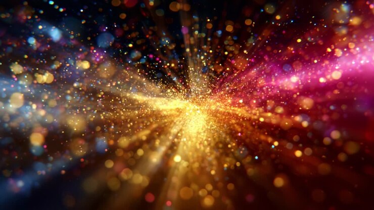 A Stunning Visual Journey Through a Vibrant Cosmos of Light and Particle Effects, Showcasing Rich Colors of Gold, Pink, and Blue in a Dynamic, Radiant Explosion of Energy
