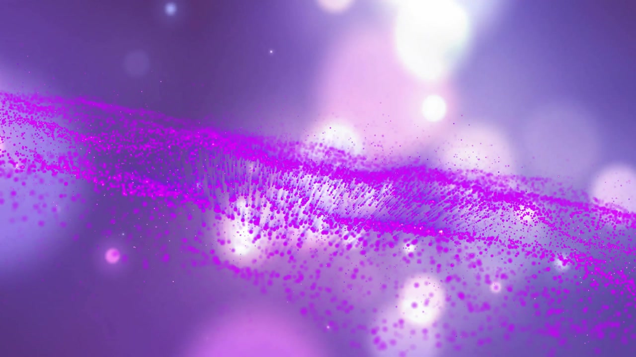 Magenta particle wave being animated in 3D across frame, showcasing glowing orbs over soft gradient