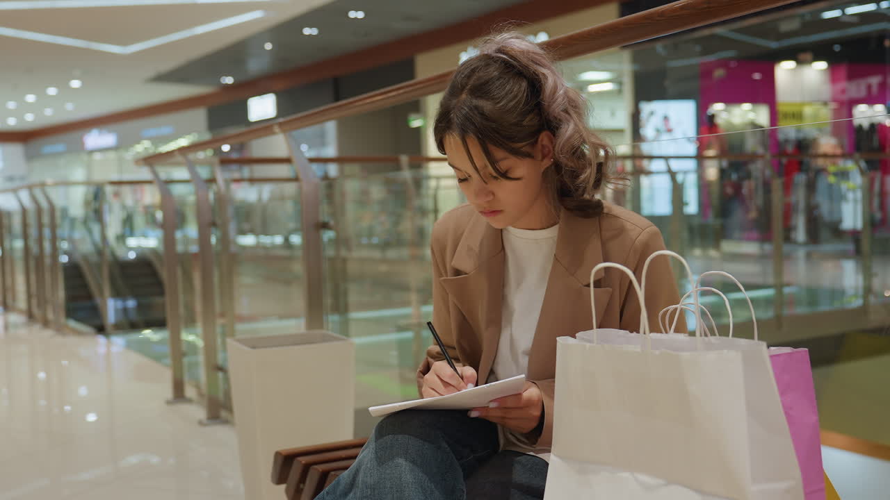 mujer compra pausa, mujer se toma un momento durante la exploración minorista, compradora se detiene en medio de un entorno minorista concurrido, mujer reflexiona sobre su experiencia de compra en un ambiente de tienda bullicioso