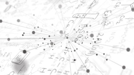 animation of network of connections over chemical formula on white background