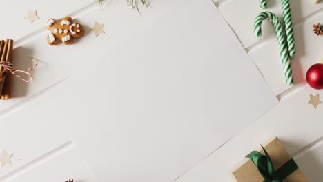 video of christmas decoration with white card and copy space on white background