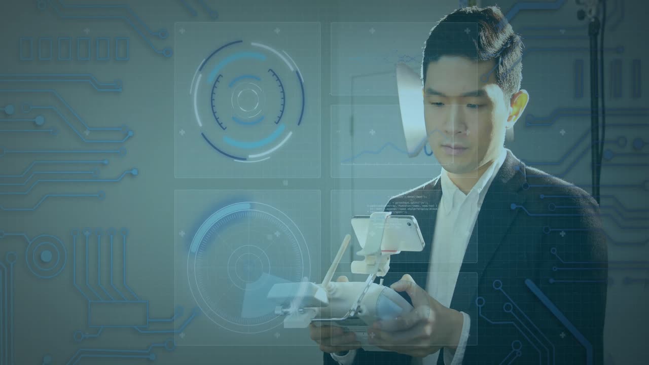 스 ⁇  스캔 및 데이터 처리의 애니메이션 인간 비행 드론