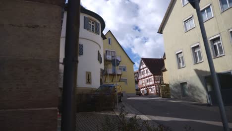 stuttgart german village street corner in the summer near sign