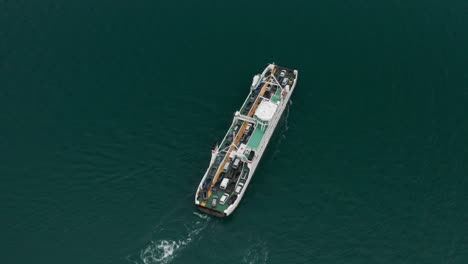 aerial view of the ferry on the afarnes-solsnes route crossing the langfjorden