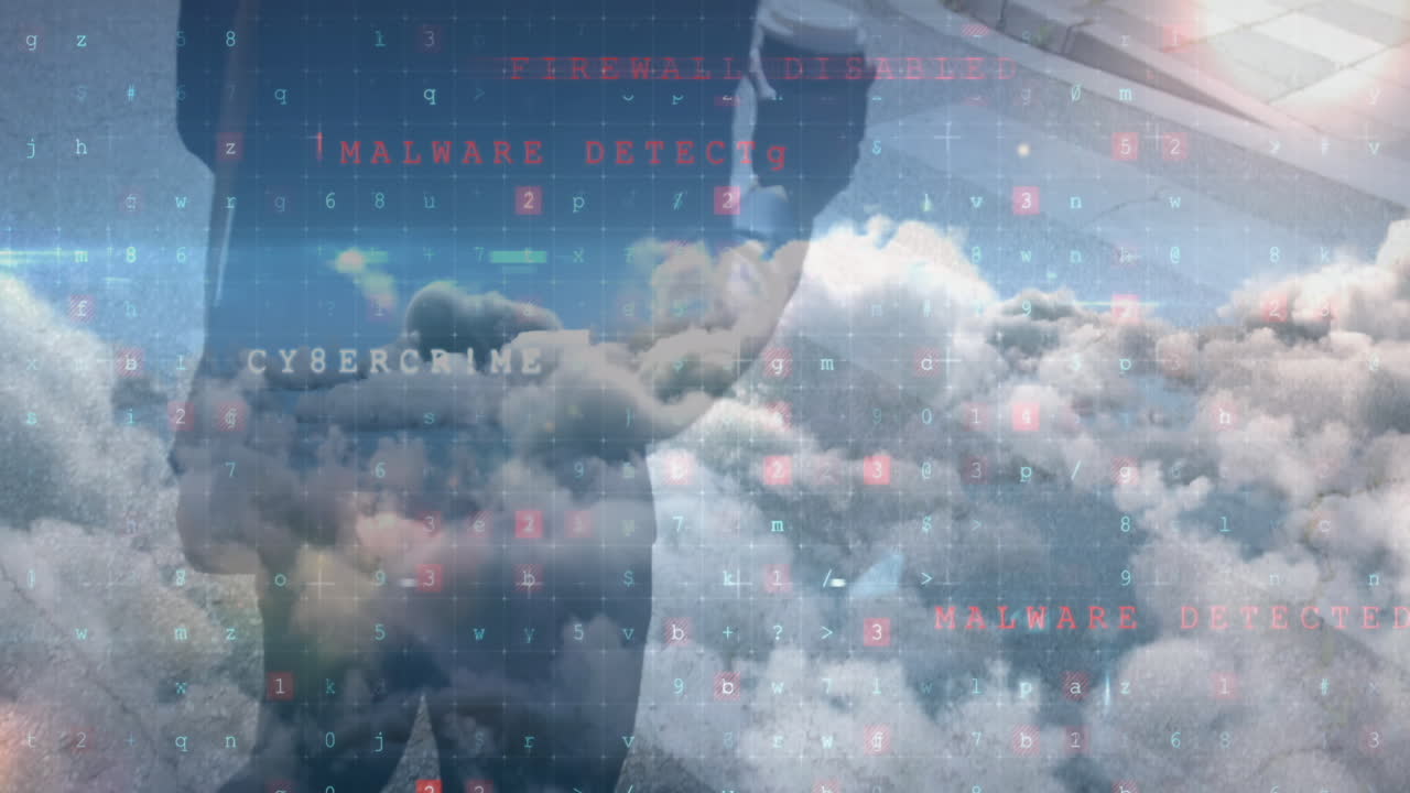 비즈니스맨과 클라우드에서 온라인 보안과 데이터 처리의 애니메이션