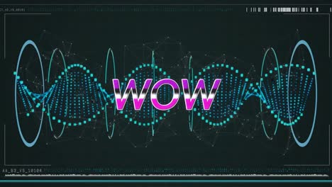 Animation-of-level-up-text-over-spinning-green-dna-strand